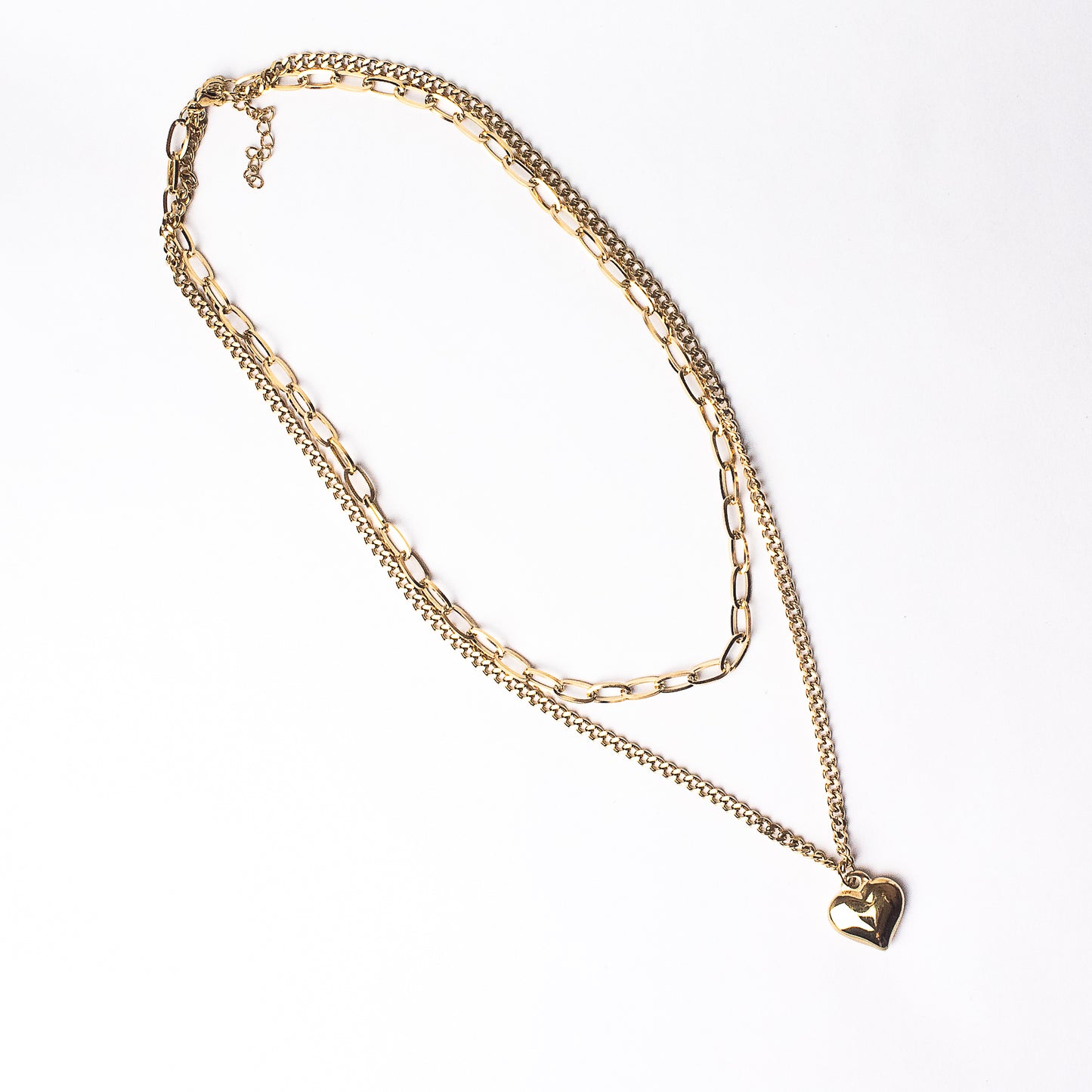 Kayla Heart Charm Double Chain Necklace