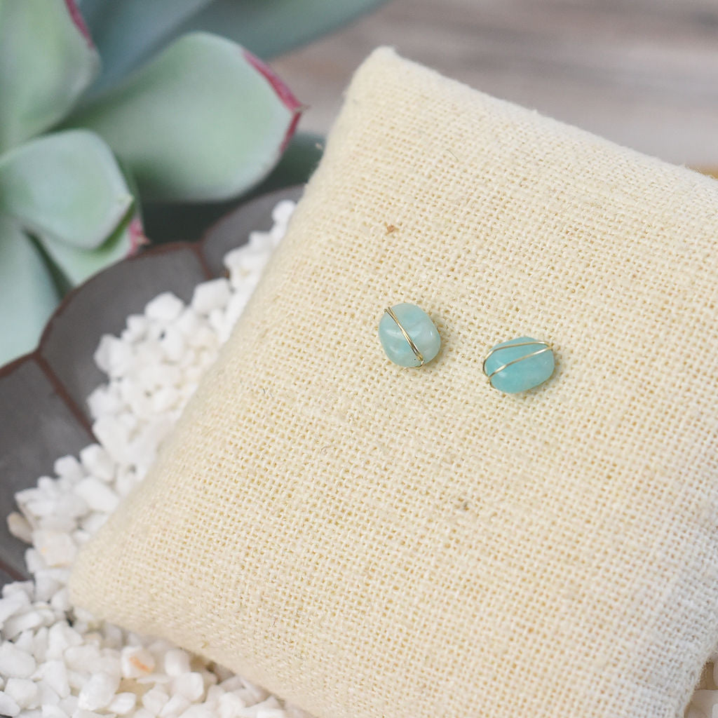 Kara Wire Wrapped Natural Stone Stud Earrings